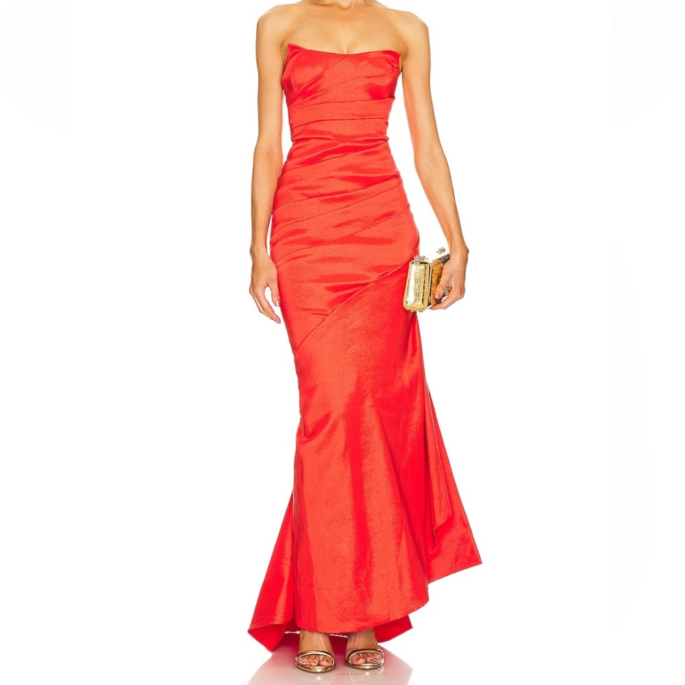 Michael Costello REVOLVE Gown in Red Orange